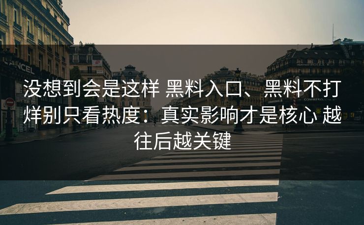 没想到会是这样 黑料入口、黑料不打烊别只看热度：真实影响才是核心 越往后越关键