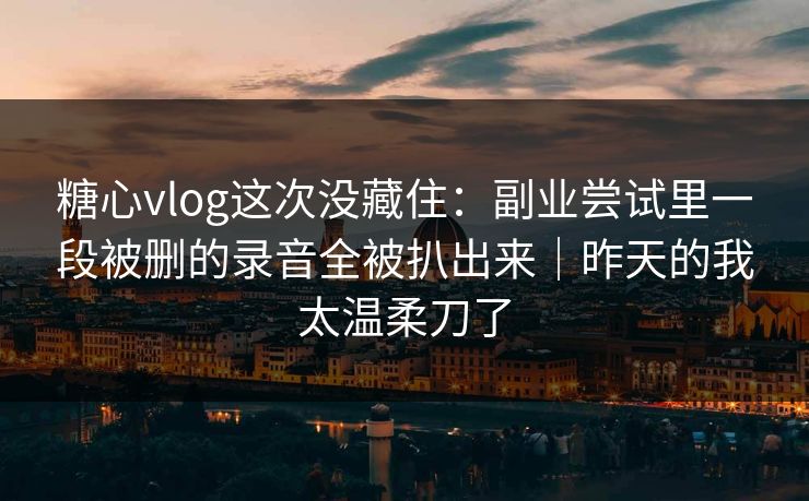 糖心vlog这次没藏住：副业尝试里一段被删的录音全被扒出来｜昨天的我太温柔刀了