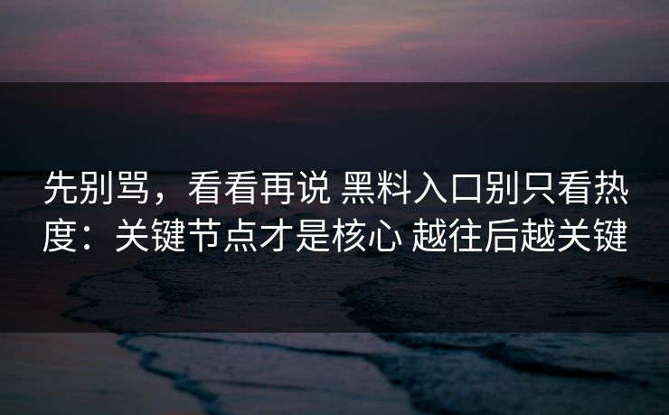 先别骂，看看再说 黑料入口别只看热度：关键节点才是核心 越往后越关键