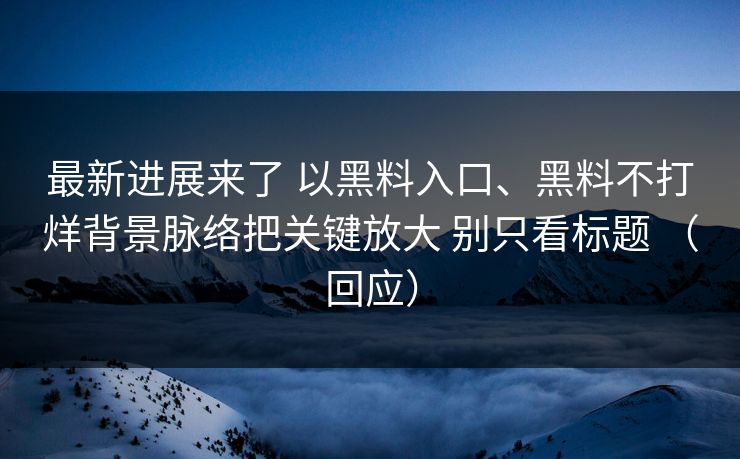 最新进展来了 以黑料入口、黑料不打烊背景脉络把关键放大 别只看标题 （回应）