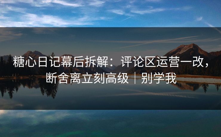 糖心日记幕后拆解：评论区运营一改，断舍离立刻高级｜别学我