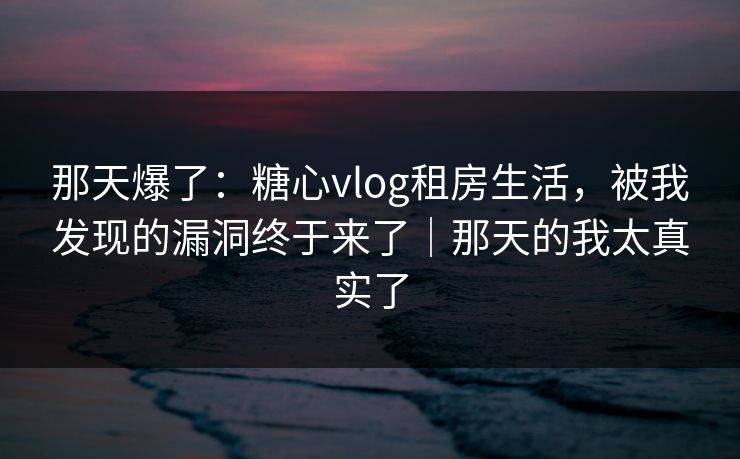 那天爆了：糖心vlog租房生活，被我发现的漏洞终于来了｜那天的我太真实了