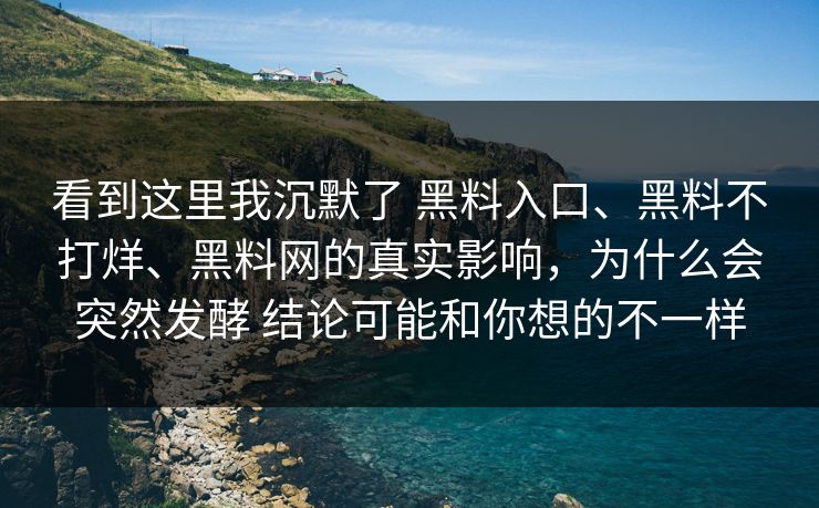 看到这里我沉默了 黑料入口、黑料不打烊、黑料网的真实影响，为什么会突然发酵 结论可能和你想的不一样