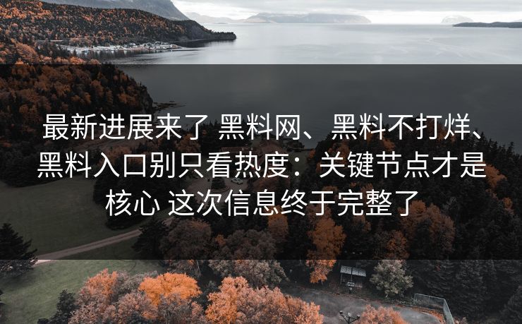 最新进展来了 黑料网、黑料不打烊、黑料入口别只看热度：关键节点才是核心 这次信息终于完整了