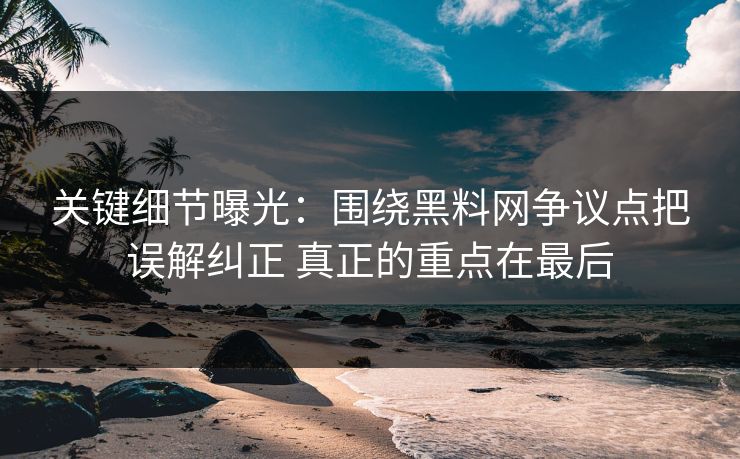关键细节曝光：围绕黑料网争议点把误解纠正 真正的重点在最后