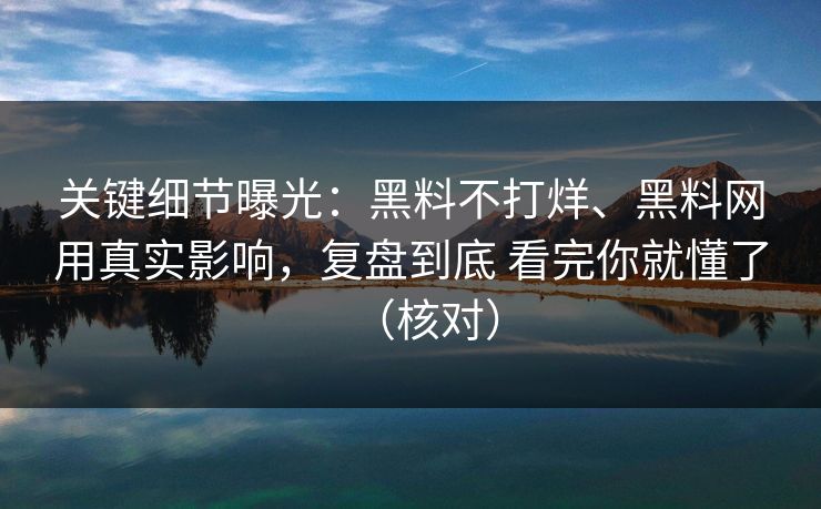 关键细节曝光：黑料不打烊、黑料网用真实影响，复盘到底 看完你就懂了（核对）